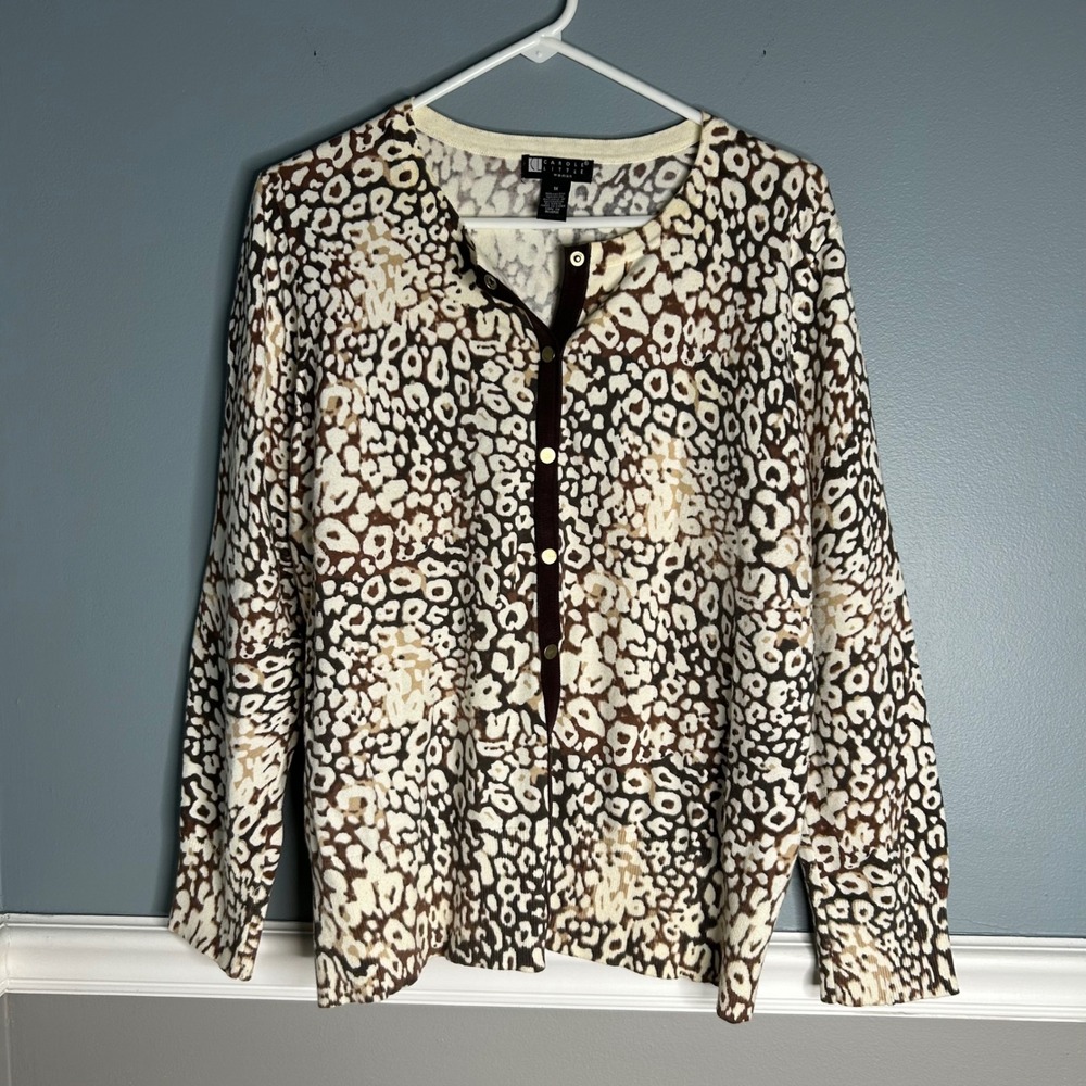 Carole Little Women 1X Leopard Print Button Cardigan Sweater Long Sleeve